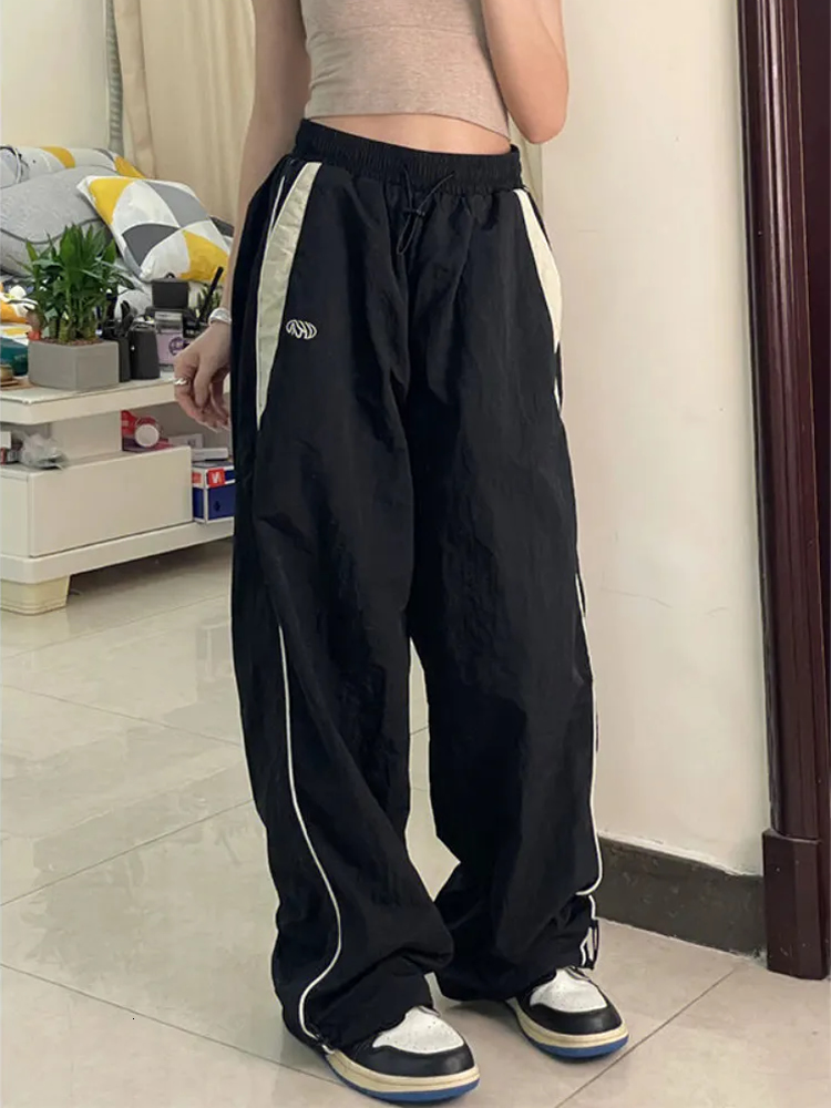 

Women's Pants Capris Y2K Women Vintage Black Korean Harajuku Baggy Parachute Track Pants Oversized Sweatpants Wide Leg Joggers Trousers 2000s Clothes 230310