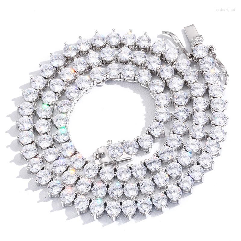 

Chains Hip Hop 3 Claw Set CZ Stone Bling Iced Out Round Tennis Link Chain Necklaces For Men Rapper Jewelry Gift