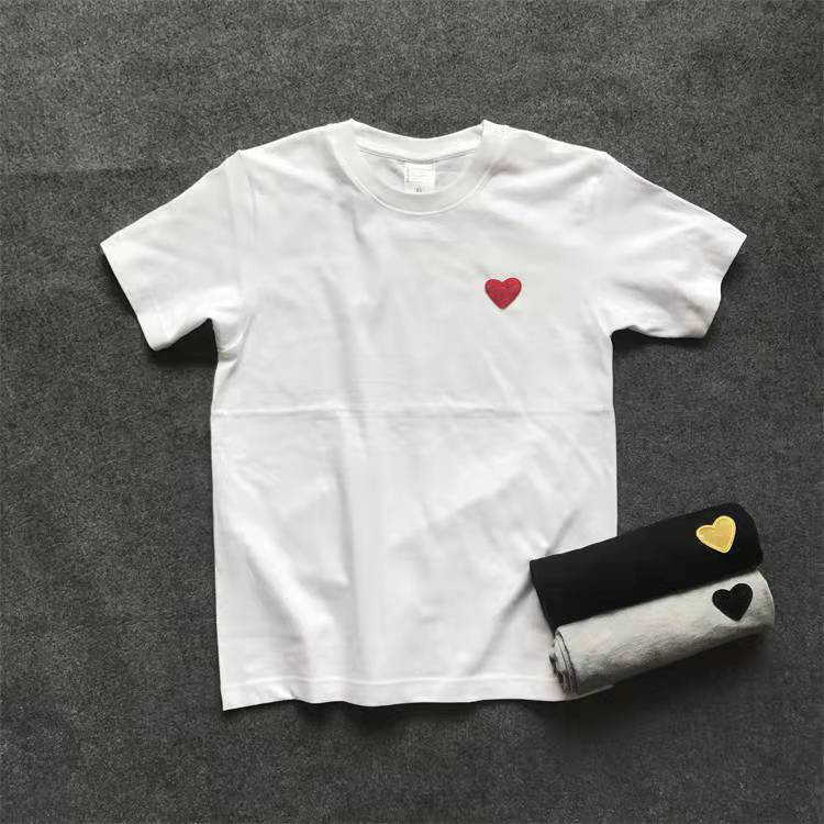 

Designer T shirt COMMES DES GARCONS Cotton Fashion Brand Red Heart Embroidery T-shirt Women's Love Sleeve Couple Short Sleeve Men cdgs play 11, Black gold heart