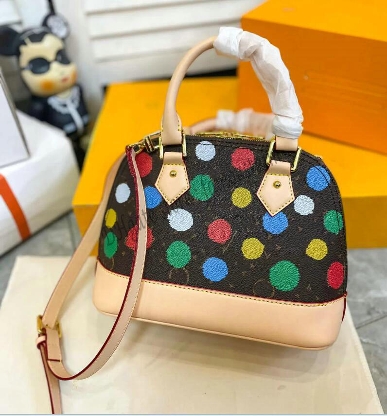 

L Top Tier Quality Alma Bb Shoulder Bags Multicolor Dot Crossbody Messenger Fashion Bag Leather Handbags Shell Wallet Purse Ladies Cosmetic Crossbody Women Bags, 01