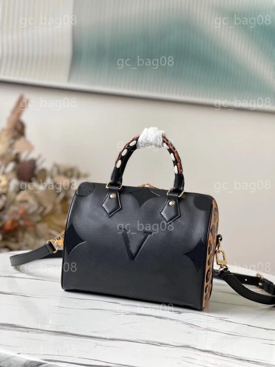 

2023 new Boston bag fashion shoulder bag clutch handbag luxury designer bag leather Leopard pattern stitching messenger pillow bag lvs tote bag, Black