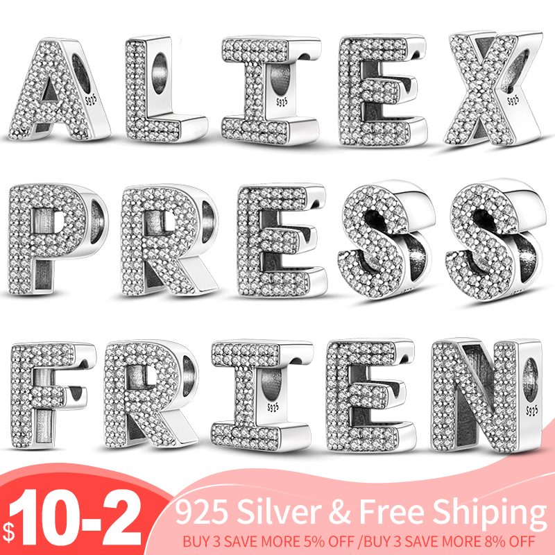 

925 silver Fit Pandora Original charms DIY Pendant women Bracelets beads Color 26 English Letters Beads