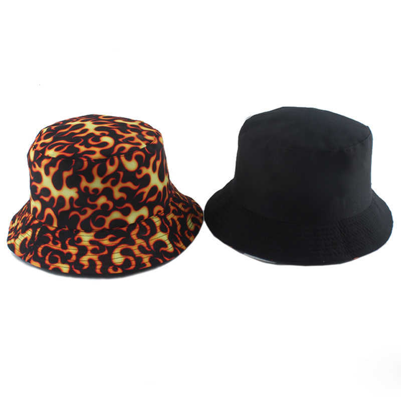 

HBP Fire Hats Wide Pattern Brim Reversible Bucket Hat Women Foldable Hip Hop Cap Gorros Men Summer Sun Hat Panama Fishing Bucket Cap P230311, Da fire reversible