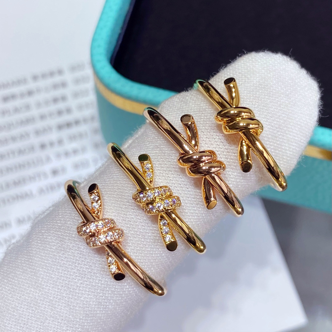 

Brand Knot Designer Band Rings for Women 18K Gold Silver Sweet Bowknot Shining Crystal Diamond Ring Party Wedding Jewelry