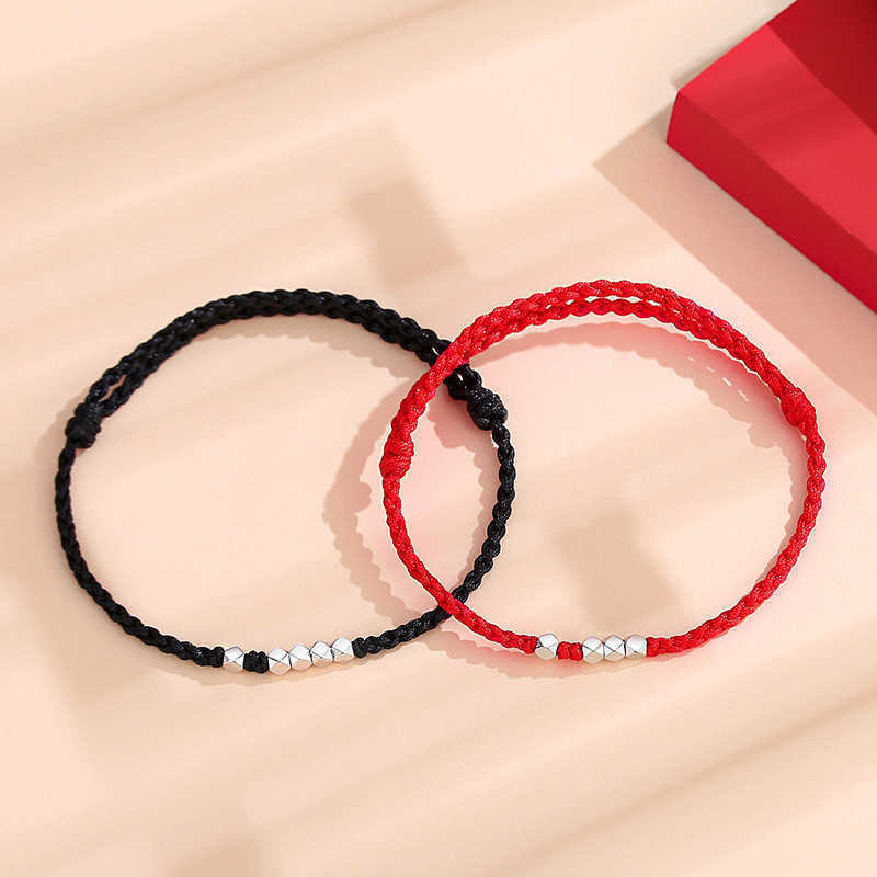 

Bracelets China-Chic Coin Couples Woven Sterling Silver Bracelet Red Rope Hand Jewelry for Men and Women