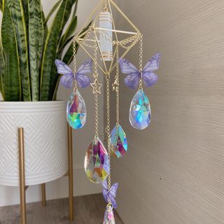 

Jewelry Handmade Butterfly Fairycore Suncatcher Fairy Moon Child Rose Quartzamythest Crystal Healing Window Decor 230311, Rose quartz