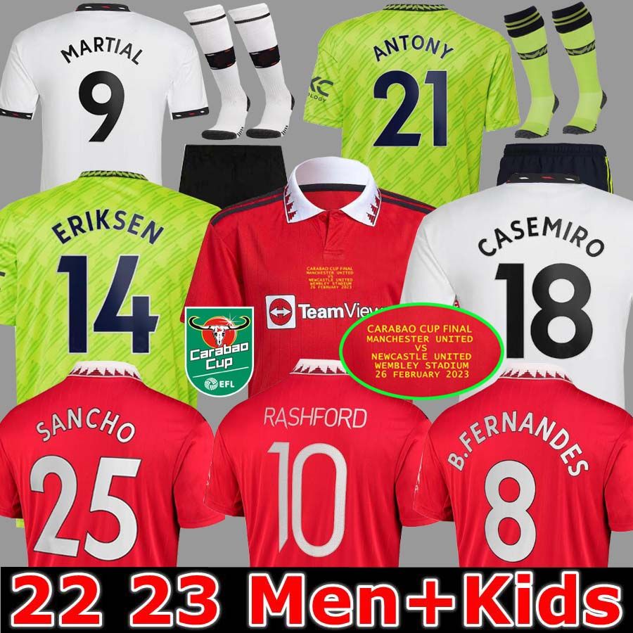 

Carabao Cup Final 22 23 SANCHO soccer jerseys Fans Player ANTONY ERIKSEN B.FERNANDES RASHFORD football shirt 2022 2023 CASEMIRO Elanga VARANE MAGUIRE MARTINEZ, 22 23 third aldult player