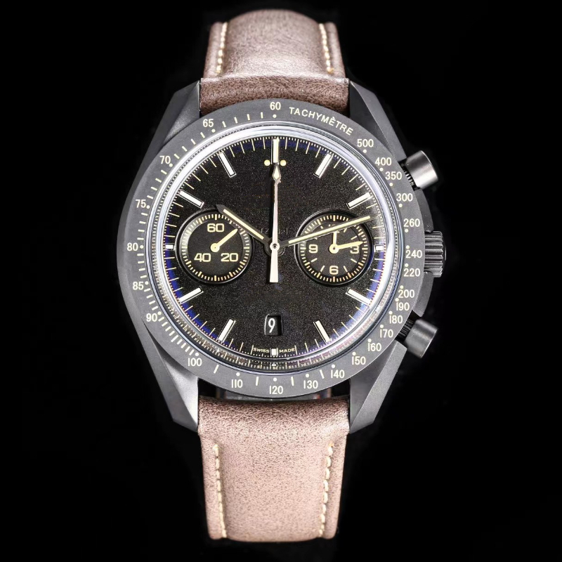 

Super Dark Moon Watch: Automatic Coaxial Chronograph with Ceramic Dial and Luminous Features - Ideal for Nighttime Adventures., Brown