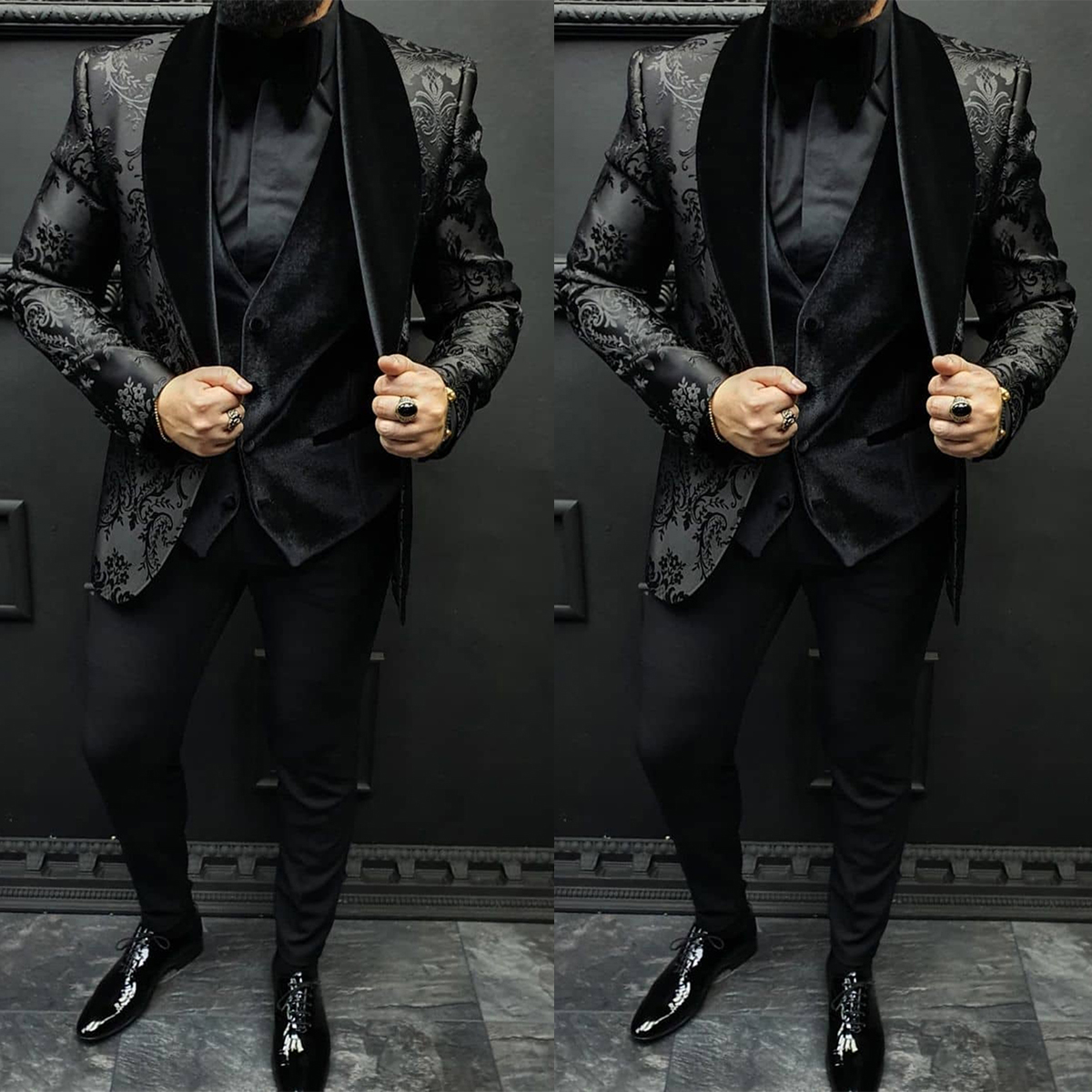 

Handsome Floral Pattern Men Wedding Tuxedos Suits Groom Tailored Party Prom Coat Business Wear Outfit 3 Pieces, Burgundy