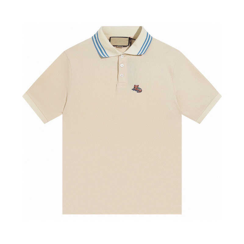 

2022SS Cat Letter Embroidery Polo Tee Pocket Panelled Beige Fashion Man Women T-shirt Summer FZTX2041