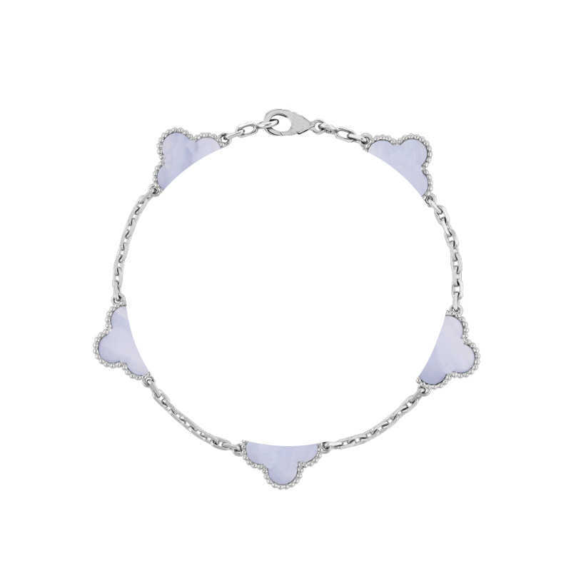 

Bracelets High version Fanjia lucky four-leaf clover five-flower female natural white fritillaria full diamond bracelet jewelry link A
