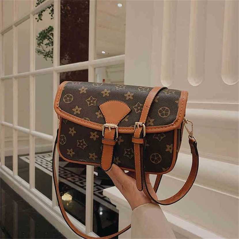 

handbag 2023 Fashion women's bag leather quality Handbag Evening female texture small square Korean old flower contrast color Shoulder Messenger Bag, Coffee