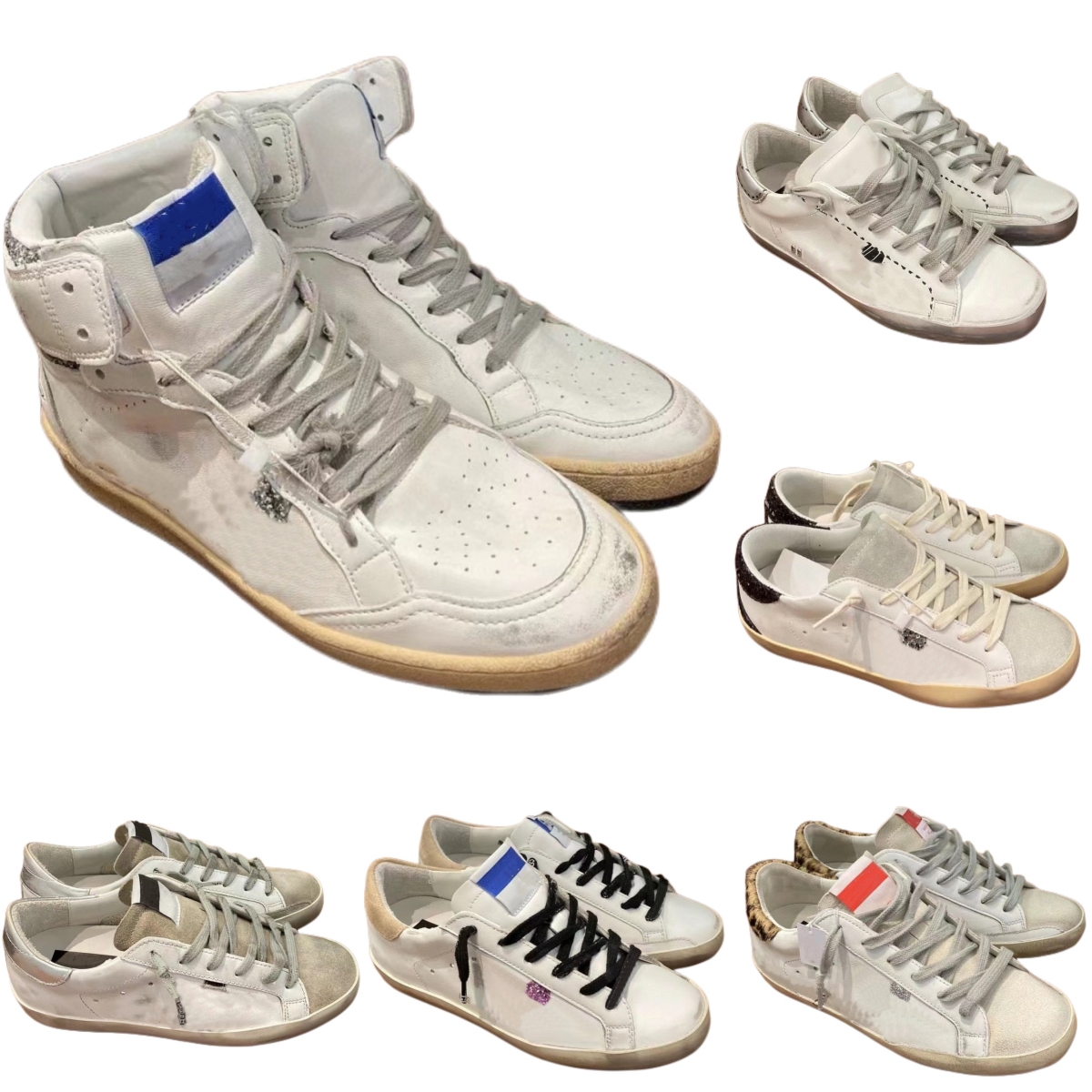 

Designer Men Super Star White Shoes Women Genuine Leather Lace Up Golden old-fashioned GB Shoe Low Top sneaker Real Cowhide More style with Original box size 35-45, 22