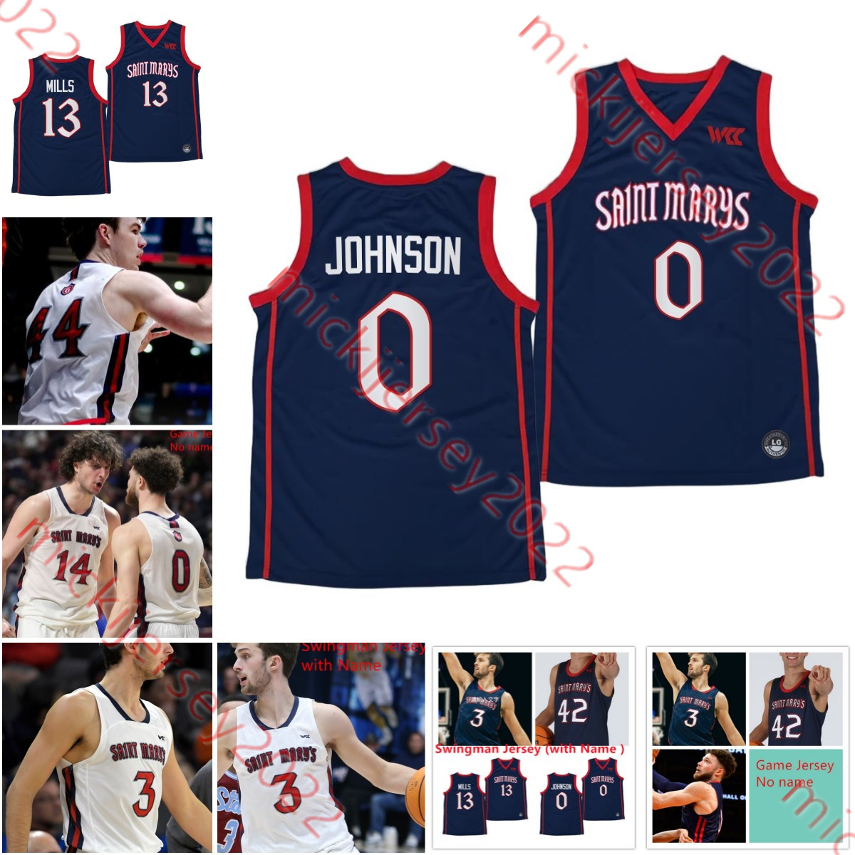 

College Basketball Wears Custom stitched Saint Mary' Gaels Jersey Logan Johnson Augustas Marciulionis Aidan Mahaney Mason Forbes Harry Wessels Mens Youth Saint, White game jersey (no name)