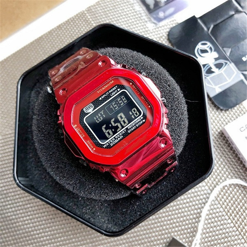 

Original shock watch Digital Sport Quartz Unisex 5000 Watch Full Feature LED World Time Square Red Ultra Thin Dial GMW Oak Series