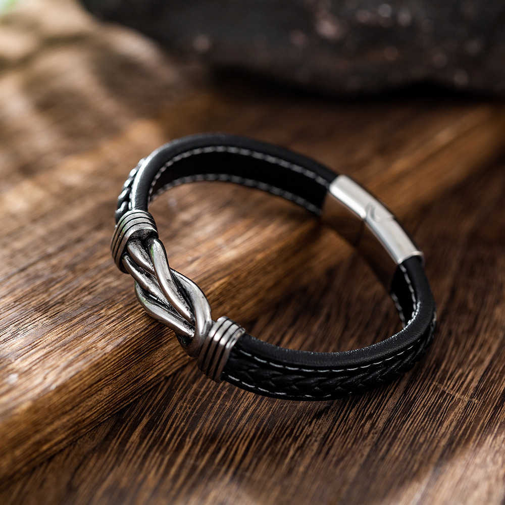 

s Jewelry simple two-color Leather Men's Stainless steel magnet buckle trend Bracelet creative accessories link A