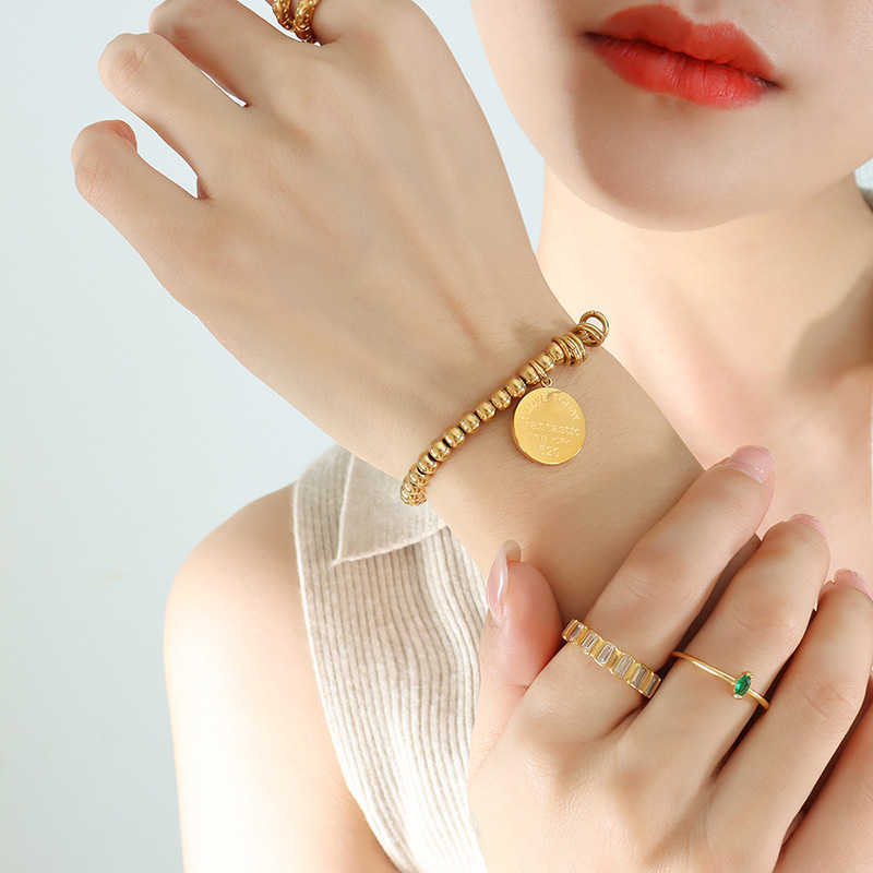 

Bracelets Lovers' popular hot selling jewelry round brand ball elastic bracelet titanium steel does not fade link A