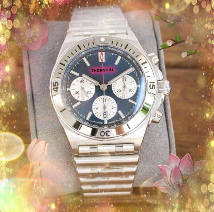 

All Dials Work Brand Mens Watches Three Eyes Six Pins Work Full Functional Clock Stainless Steel Band Quartz Waterproof Calendar Waterproof Luminous watch, As pic