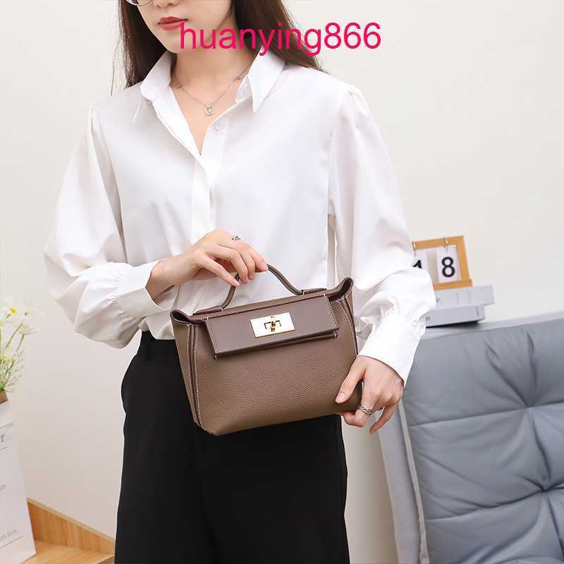 

for Designer Herms's Bags Woman Leather Cow 2424 mini Kelys's Lock Buckle Single Shoulder Diagonal Cross Large Capacity Fashionable Women's 20 1 R7VK, Golden brown