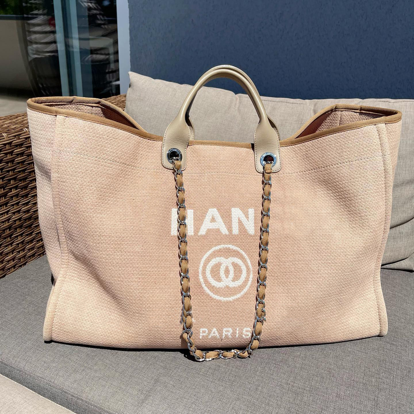 

fashion brand THE TOTE BAG Beach bag channel Shopping bags deauville Women Man handbags pearl canvas Luxury Designer crossbody linen vacation travel shoulder purse, Pearl blue