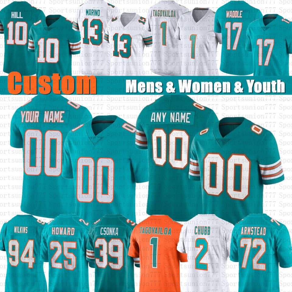 

Tyreek Hill Tua Tagovailoa Jaylen Waddle Custom Football Jersey Bradley Chubb Dan Marino Jevon Hollands Mike Gesicki Jaelan Phillips Skylar Thompson Xavien Howard, Mens