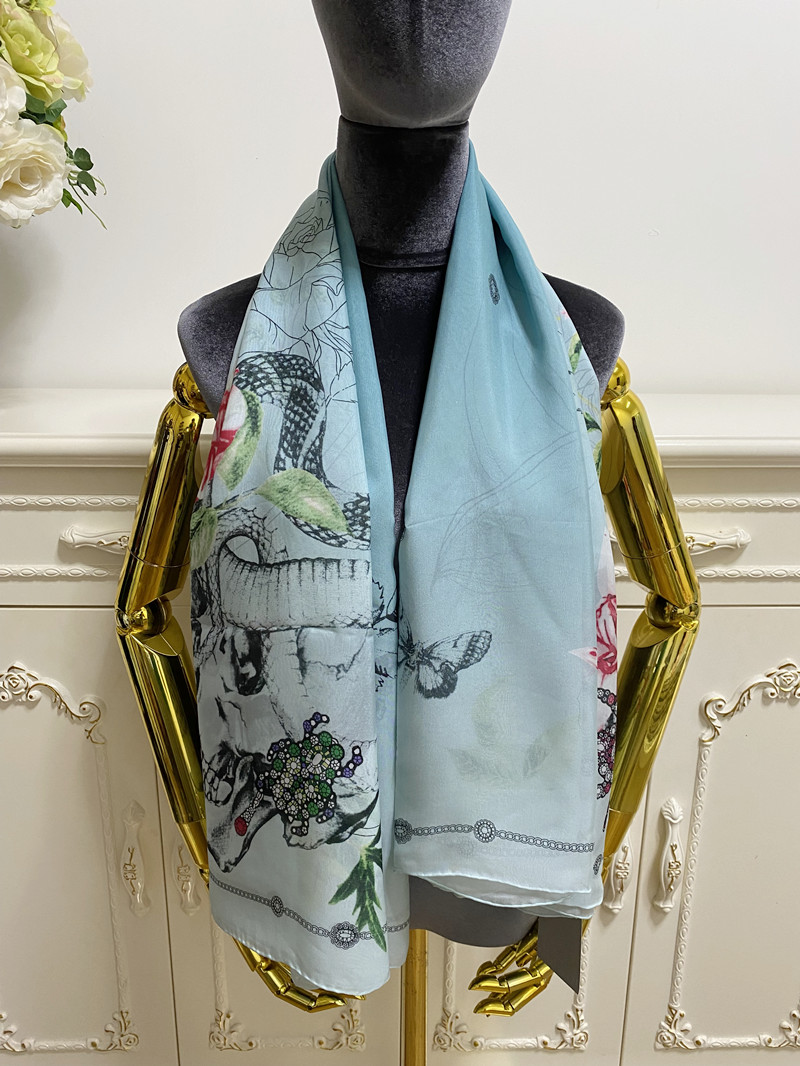 

women's square scarf scarves shawl 100% silk material blue pint letters flowers pattern size 130cm - 130cm