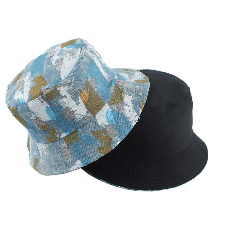

HBP Denim Wide Vintage Brim Hats Reversible Bucket Hat Men Women Fashion Washed Cotton Fisherman Hat Graffiti Print Hip Hop Caps Sun Hats P230311, Black