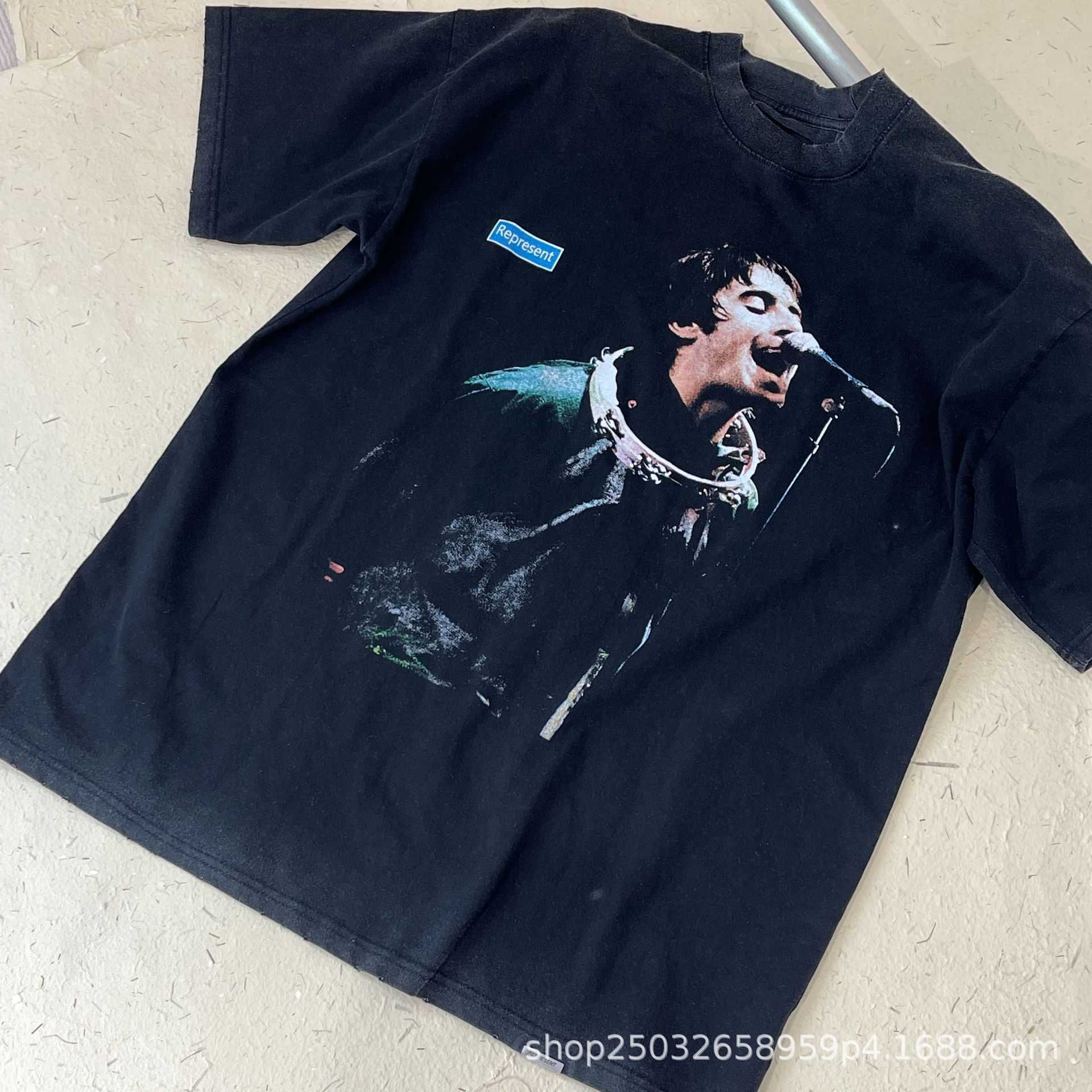 

Men' T-Shirts High Quality REPRESENT Rock Singer Concert Print High Street vtg Large Short Sleeve T-shirt MenHM8F, Black