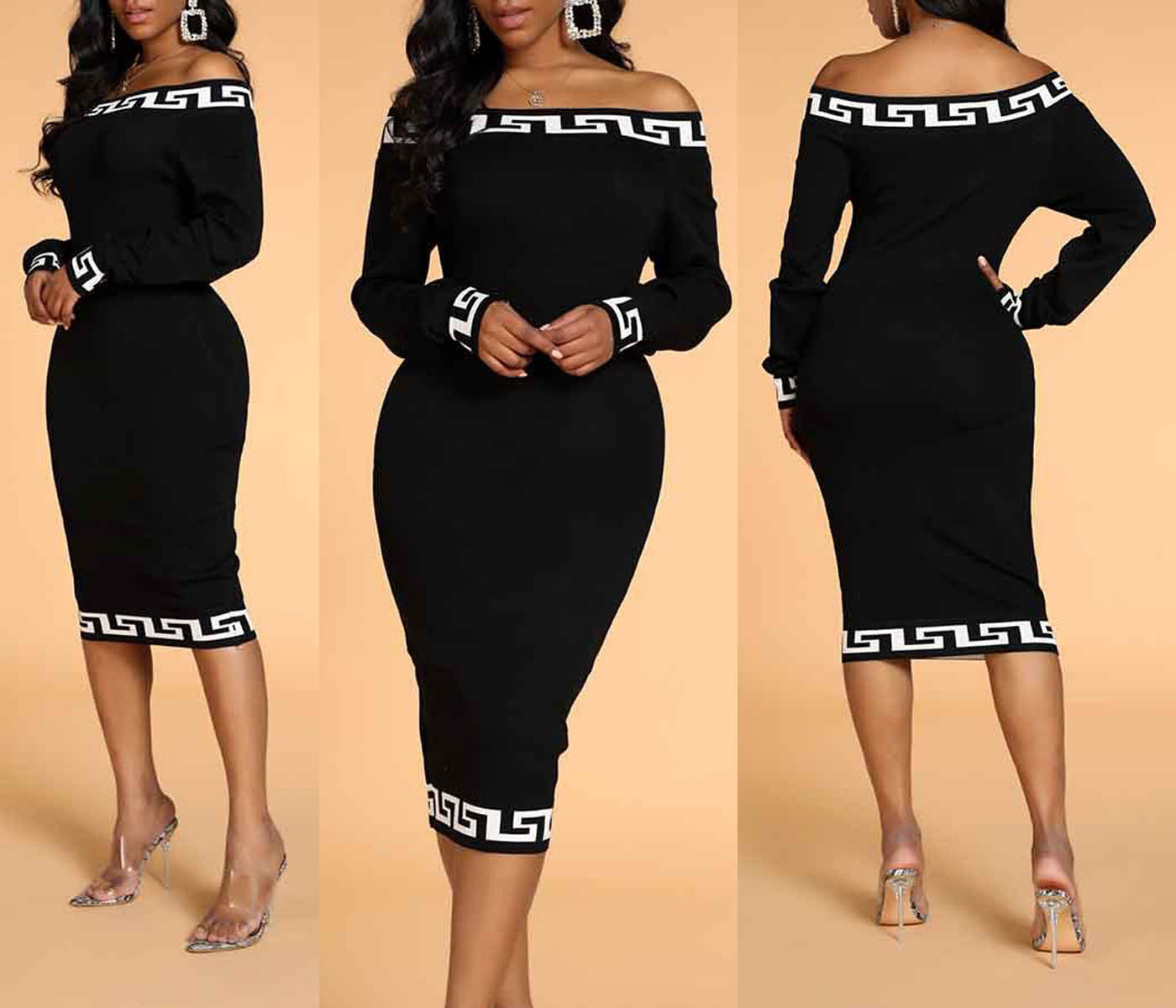 

Women's Hoodies Sweatshirts Dresses slim fit fashion casual plain color patchwork print off shoulder dress SIZE S--3XL, Black