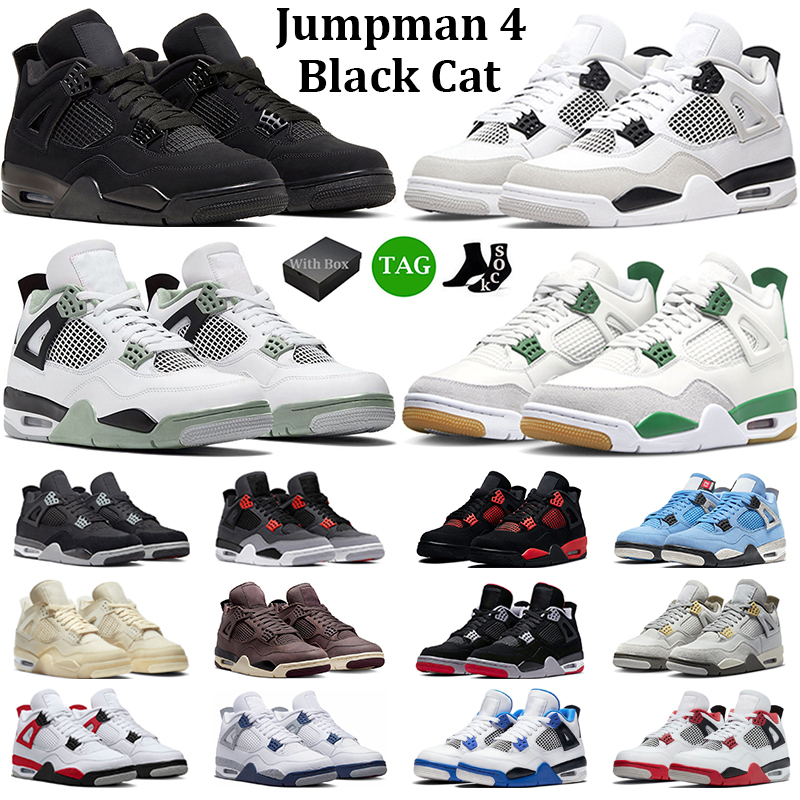 

With Box 4 Basketball Shoes Men Women 4s Black Cat Pine Green Seafoam Military Black Red Thunder Midnight Navy Bred Mens Trainers Sports Sneakers, #32