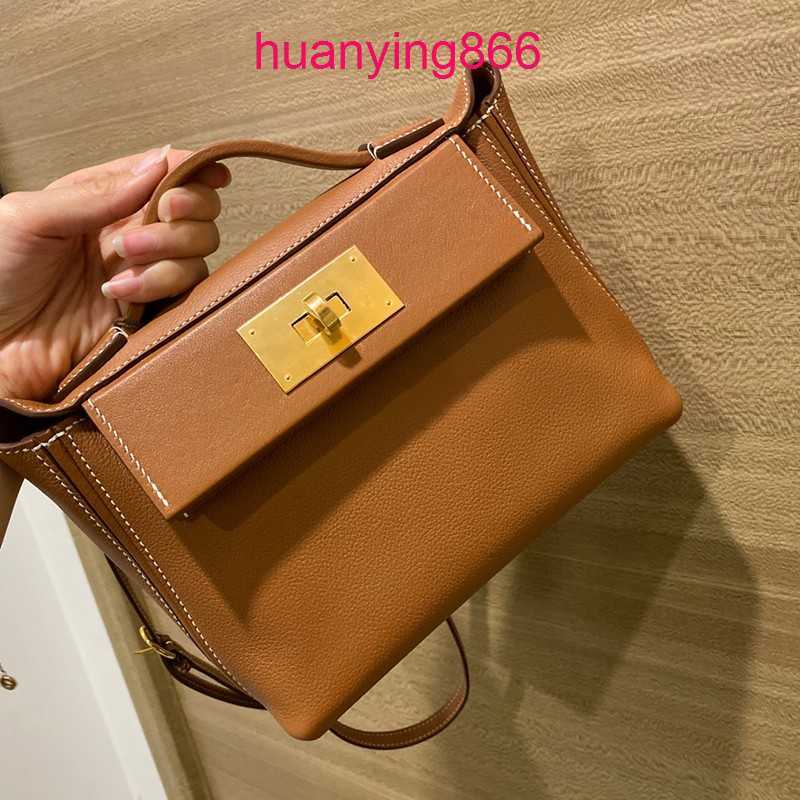 

Original Edition 8a for Bags Designer Herms's Woman Pure Handmade Wax Thread Leather Wing Second-generation Kelys's 2424 mini Women's Cross Shoulder Handbag 321J, Elephant grey mini gold/silver buckle