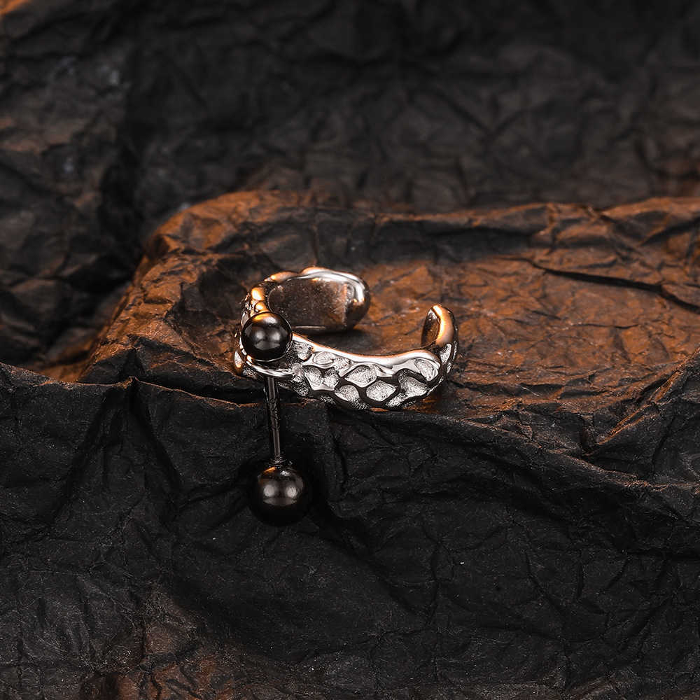 

Eearings S925 sterling silver texture ear clip ins small group a two-band lava irregular screw earrings linkA
