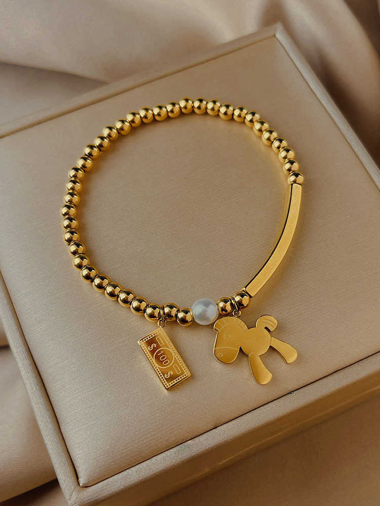 

Bracelets Right rich bracelet, female ethnic style, light luxury, round bead chain, hand decoration, titanium steel jewelry, right away, successful bracelet