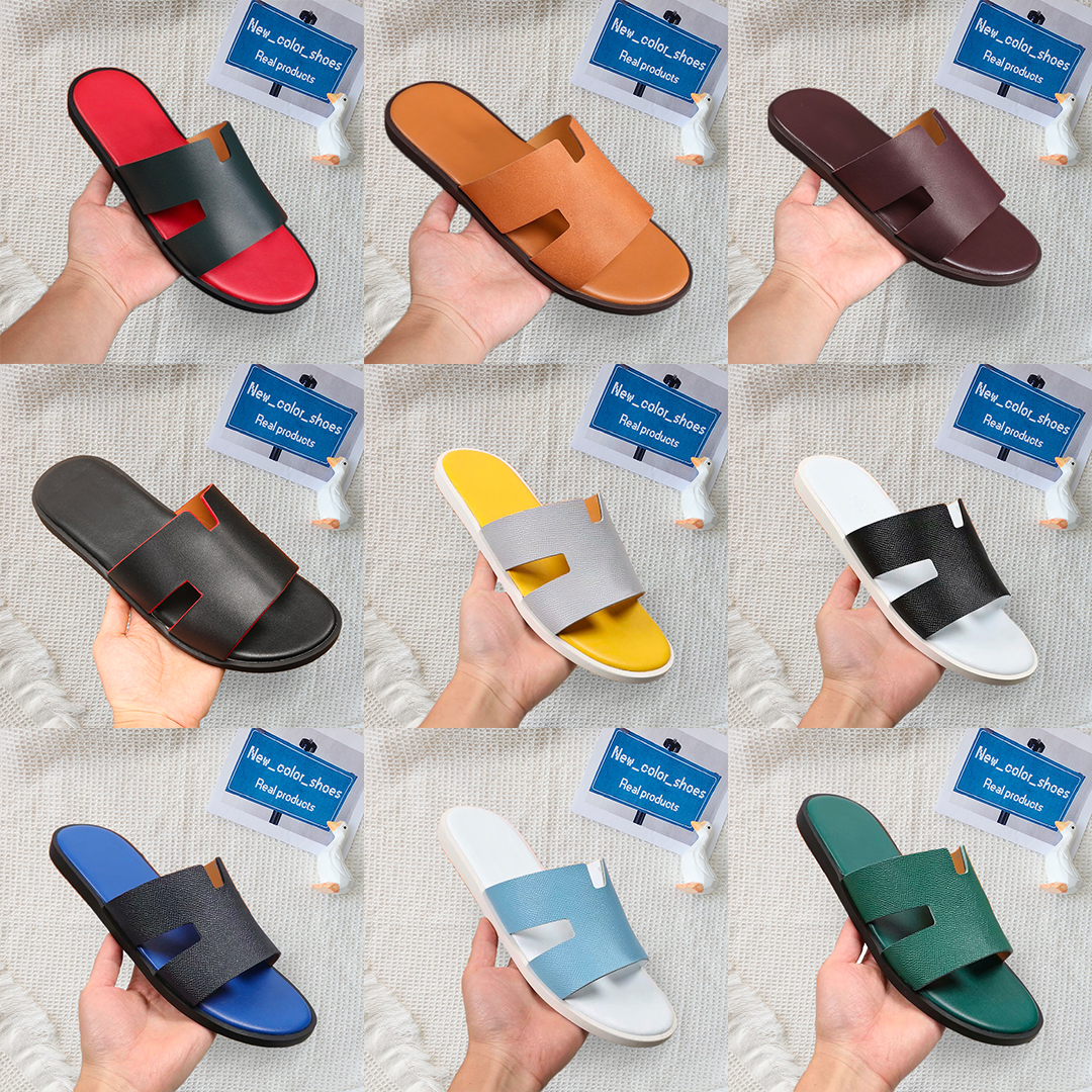 

Men Slippers Designer Leather Sandals Izmir Flip Flop Oran Heritage Calfskin Sandals Summer Lazy Large Beach Casual Slide 2023 fashion luxury beach slippers, 10