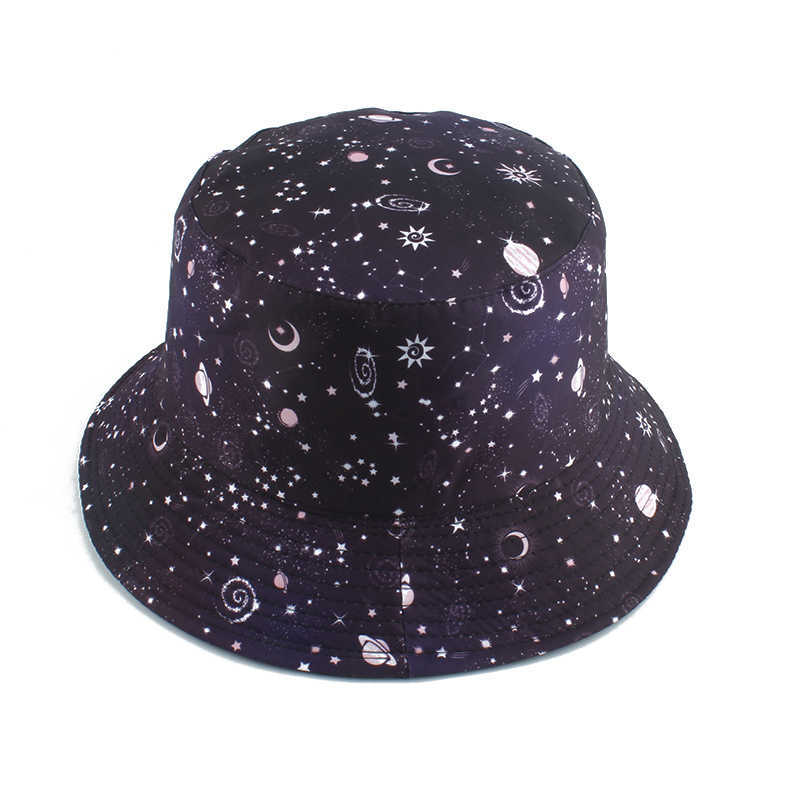 

HBP Brim Hats 2021 New Wide Fashion Bucket Hats Galaxy Print Reversible Fisherman Hat Unisex Harajuku Hip Hop Cap Gorro Outdoor Panama Sun Hat P230311