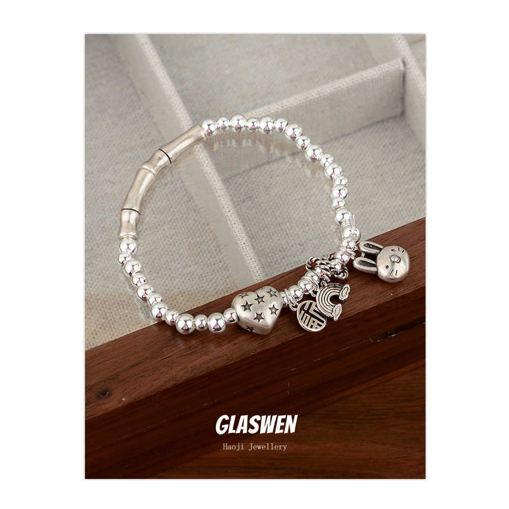 

Bracelets Lucky Love Rainbow Beaded Bracelet in Year of the Rabbit Female Minority Advanced Sense New Girl Handwear