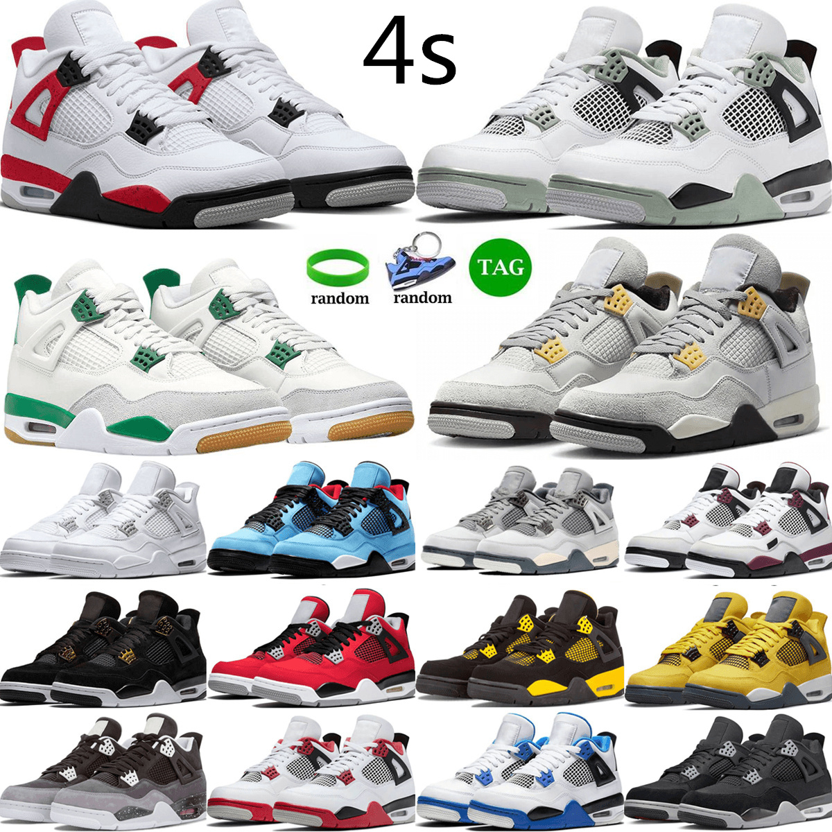 

Basketball Shoes for Men Women 4 4s Photon Dust Red Thunder Pine Green White Oreo Photon Dust Seafoam Cool Grey mens outdoors sports, #13