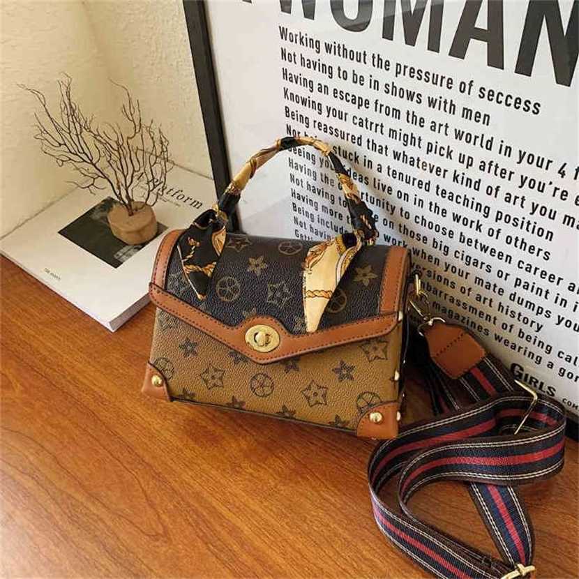 

handbag 2023 Fashion women's bag leather quality Handbag Texture niche women's Shoulder Messenger portable contrast color small square Bag, Old flower khaki