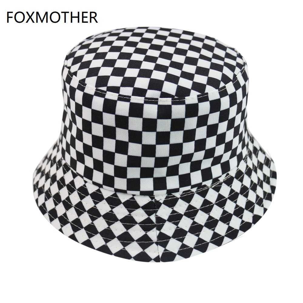 

HBP New Wide FOXMOTHER Brim Hats Blk White Plaid Check Bucket Hats Fishing Caps Women Mens P230311, H-07