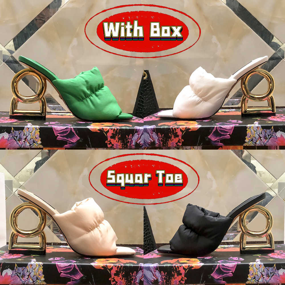 

Dress Shoes Luxury Italy Squar Toe Down-padded Keira Mules Women Designer Slipper 10.5cm High Heels White Black Beige Green Beach, 01 black