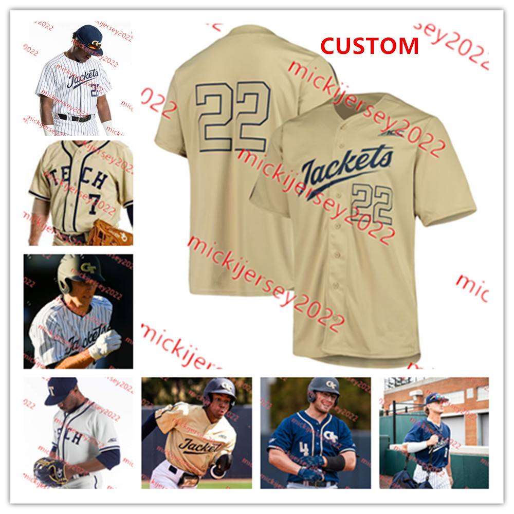 

College Baseball Wears Brandon Prince Baseball Jersey Georgia Tech Yellow Jackets Custom Stitched Bradley Frye Jackson Finley Jett Lovett Michael Guldberg Georgi, White