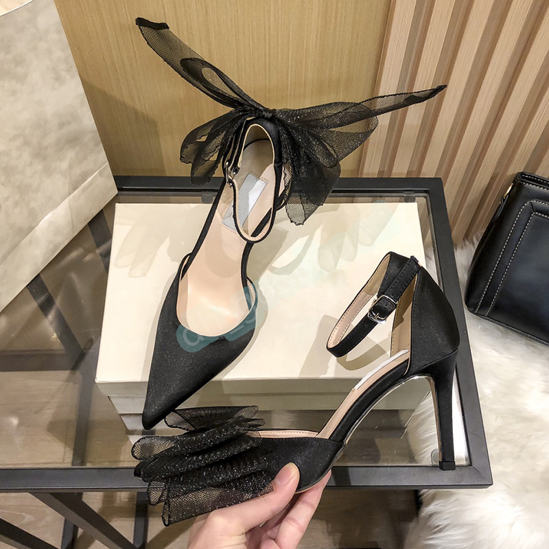 

Designer Dress Shoes Womens London Averly 100 Mesh Fascinator Bows Slik Pumps Heel Height 10cm Fashion Luxury Ladies Latte Black Fuchsia Wedding Shoe US 5-9, 01 black