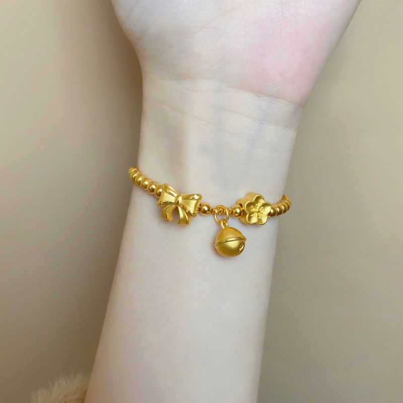 

Bracelets Golden Bowknot Bracelet Women's 2023 New Peach Blossom Bells Full Circle Gold Beads Hand String Gifts to Girlfriend