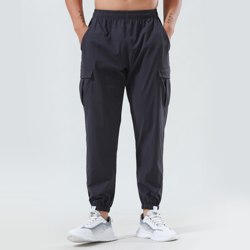 

LL Men Jogger Long Pants Sport Yoga Outfit Cycling Drawstring Gym Pockets Sweatpants Trousers Men's Casual Elastic Waist Fitness L2920, Grey