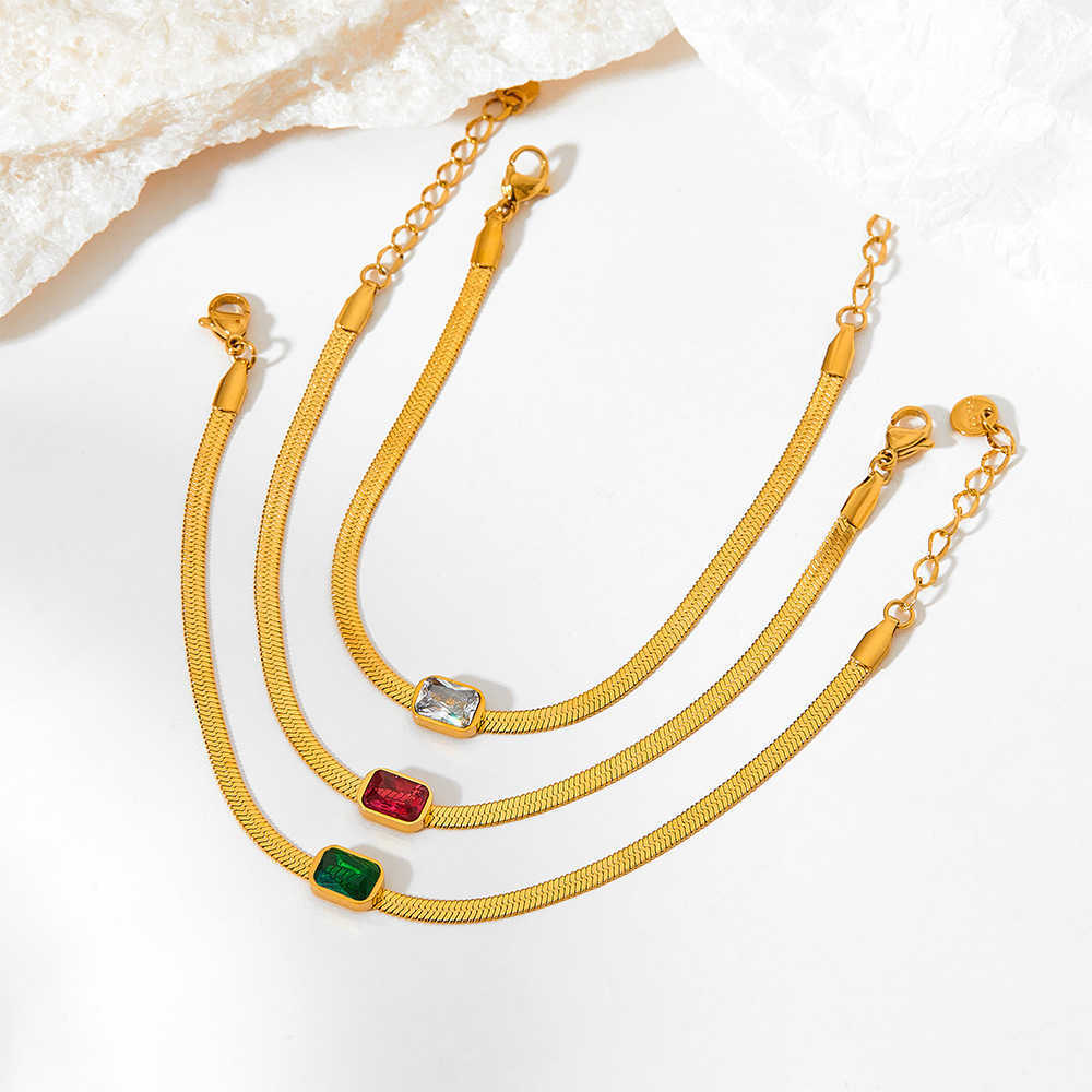 

Bracelets Diamond-inlaid flat snake female Japanese and Korean French colorful zircon square diamond exquisite temperament non-fading bracelet accessories link A