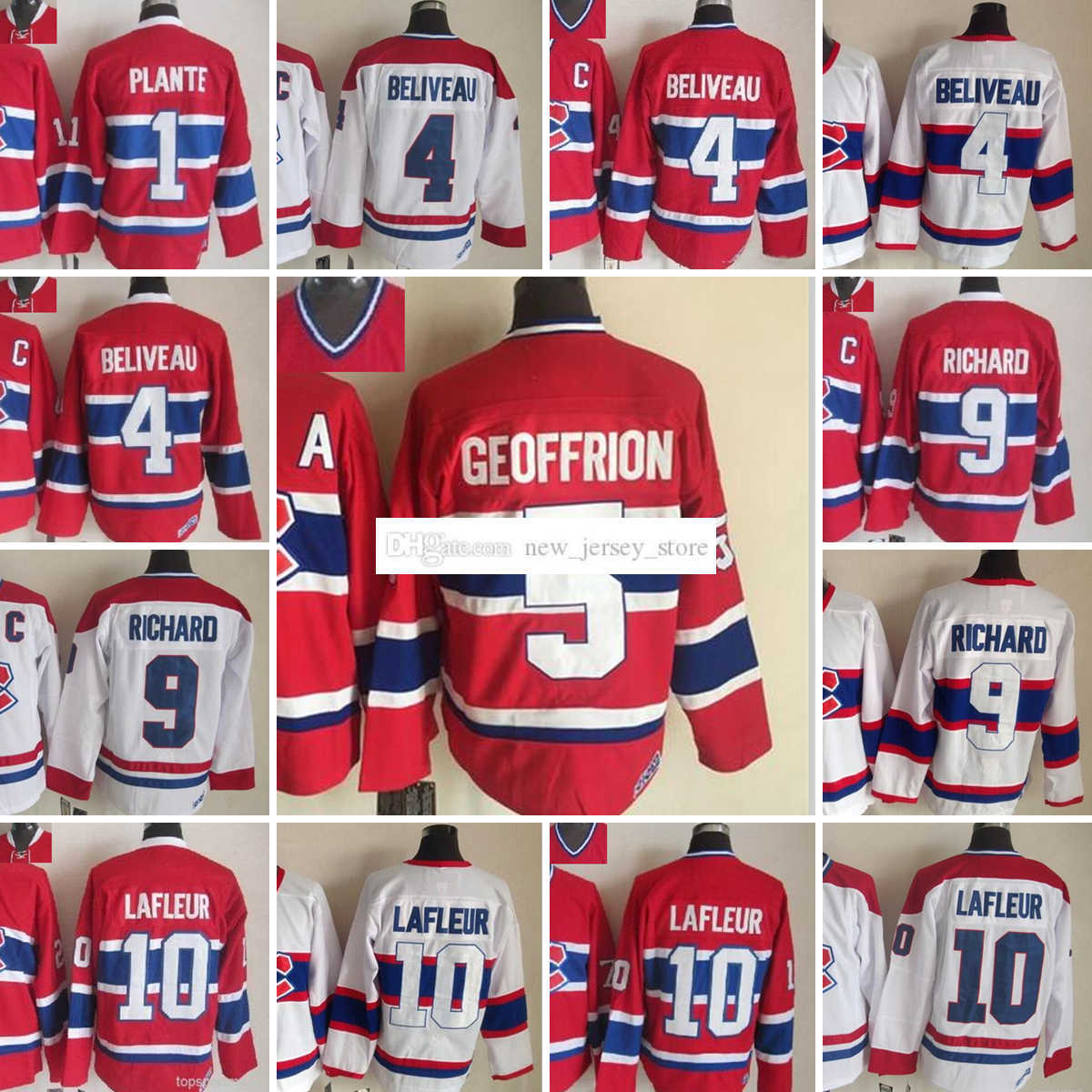 

1909-1999 Movie Retro CCM Hockey Jersey Embroidery 4 JeanBeliveau 10 GuyLafleur 9 MauriceRichard 5 BernieGeoffrion 1 JacquesPlante Vintage Jerseys, Aspicture