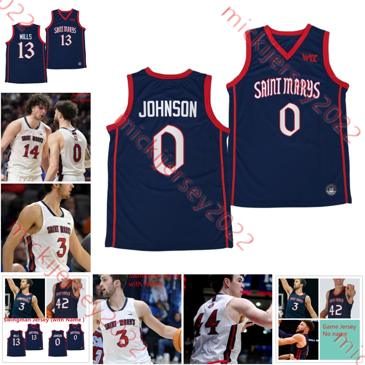 

College Basketball Wears Custom stitched Saint Mary's Gaels Jersey Chris Howell Matt Van Komen Leemet Bockler Kevin Gad Luke Barrett Alex Ducas Mens Youth Saint, Blue swingman jersey (with name )