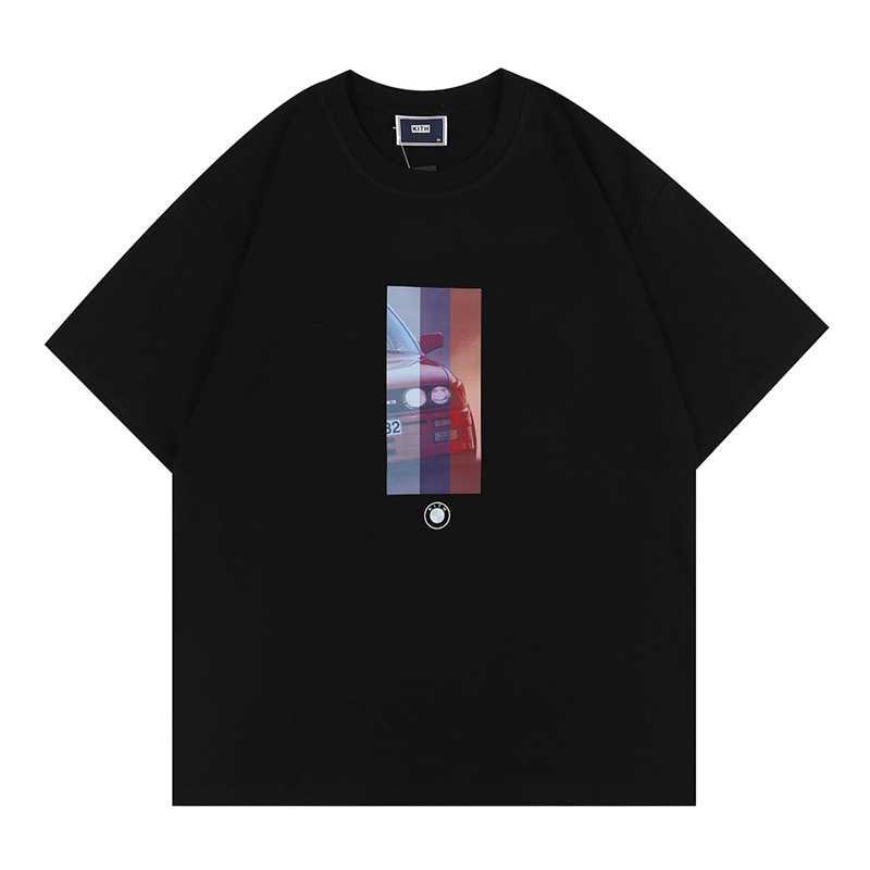 

Men' TShirts Ins American fashion brand KITH BMW STRIPE SS TEE auto image cobranded Tshirt men' large and short, White