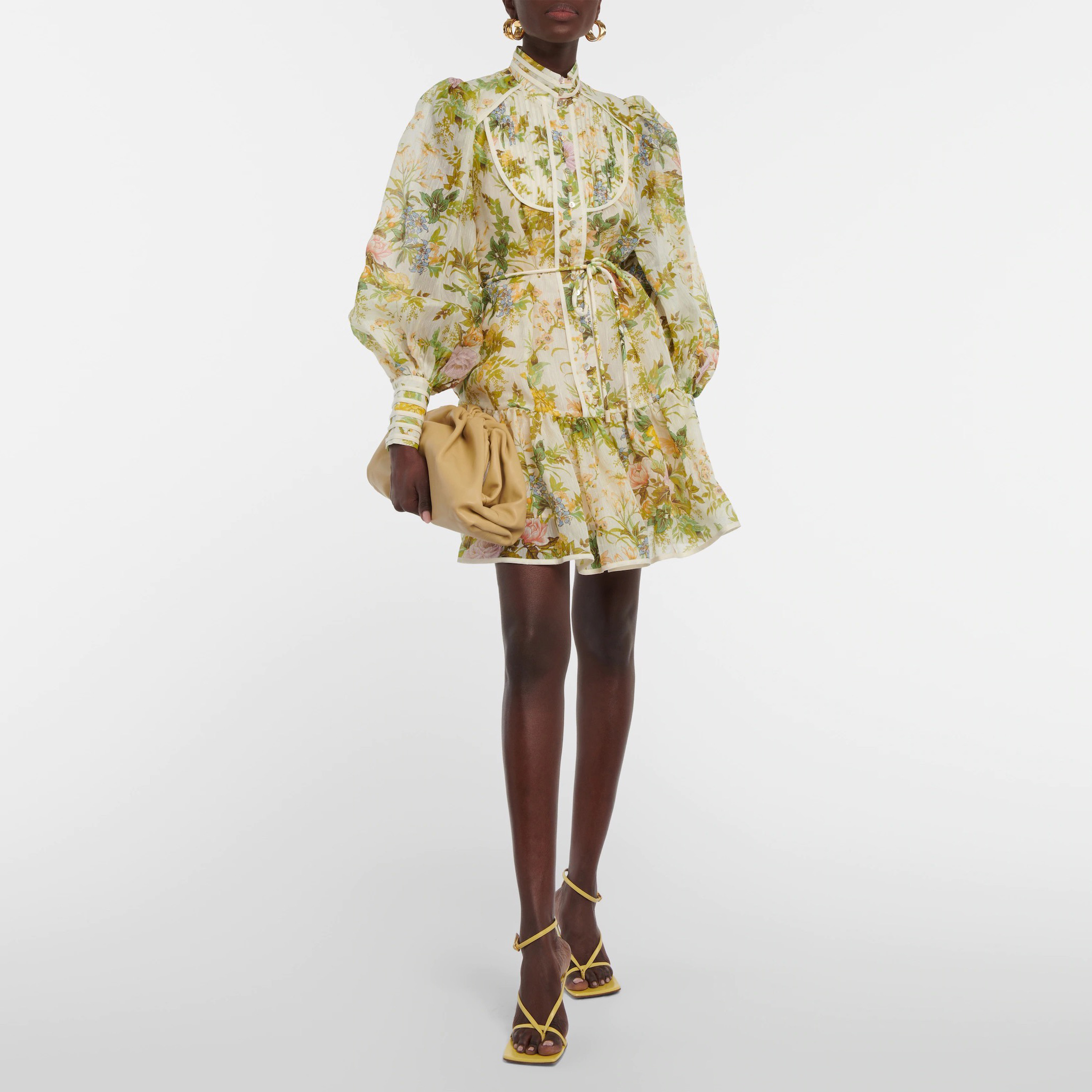 

Australian designer dress green floral print lantern sleeve mini dress