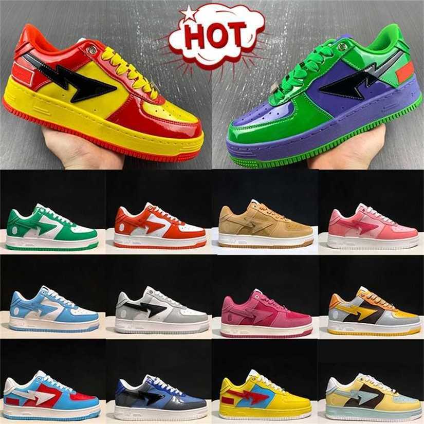 

Designer Bapesta Sta Low men women Casual Shoes Nigo Bathing Apes fashion mens sneaker Grey Black Patent Leather Green White ABC Camo Blue Pink Suede women snea V4BW, #5- patent leather royal yellow